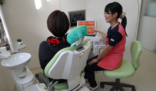 歯の写真を使って説明している医師 歯の写真を使って説明している医師